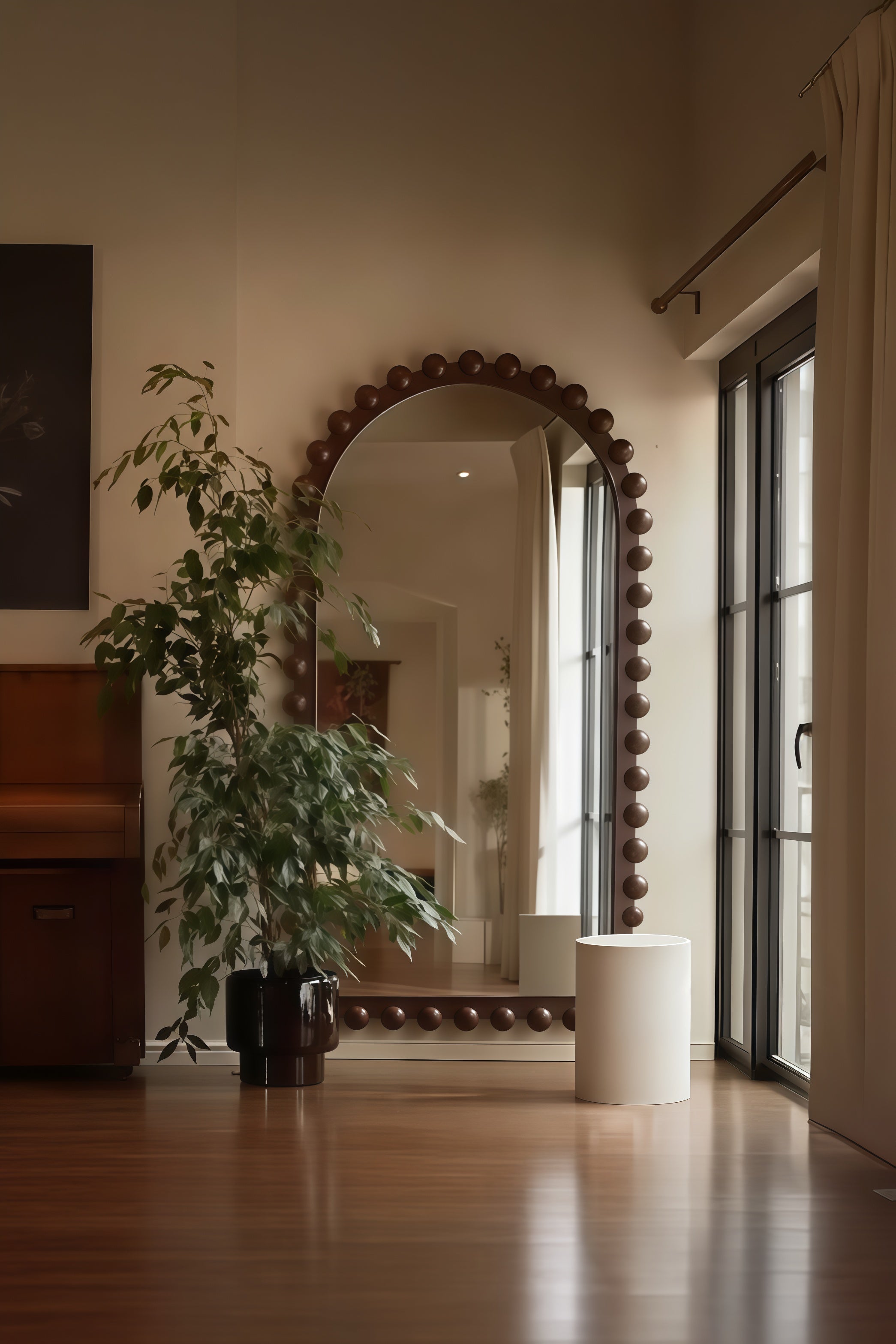 Mesa de auxiliar Emiliano vista lateral mostrando acabado en microcemento