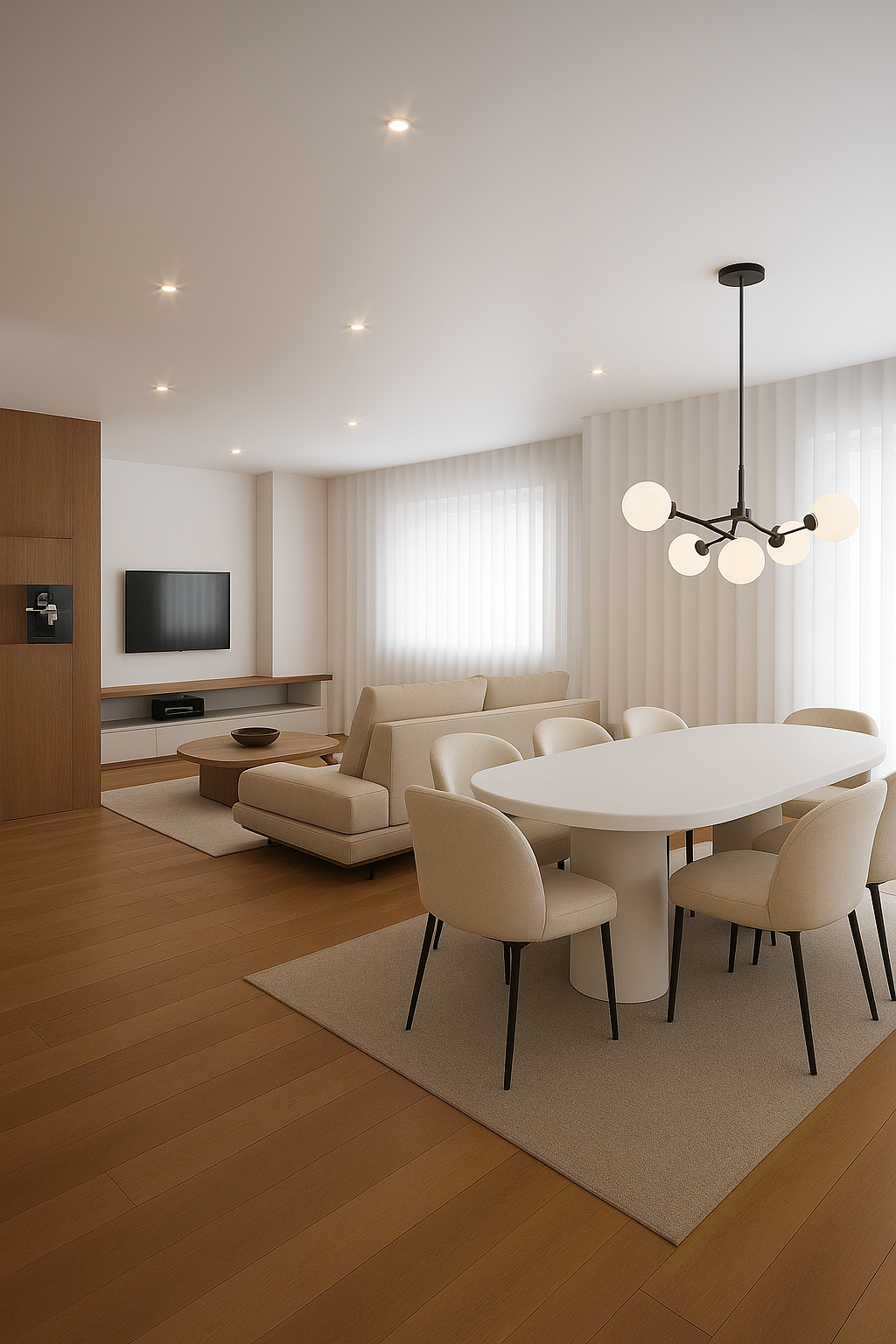 Mesa comedor Savona vista lateral con patas sencillas y acabado en microcemento