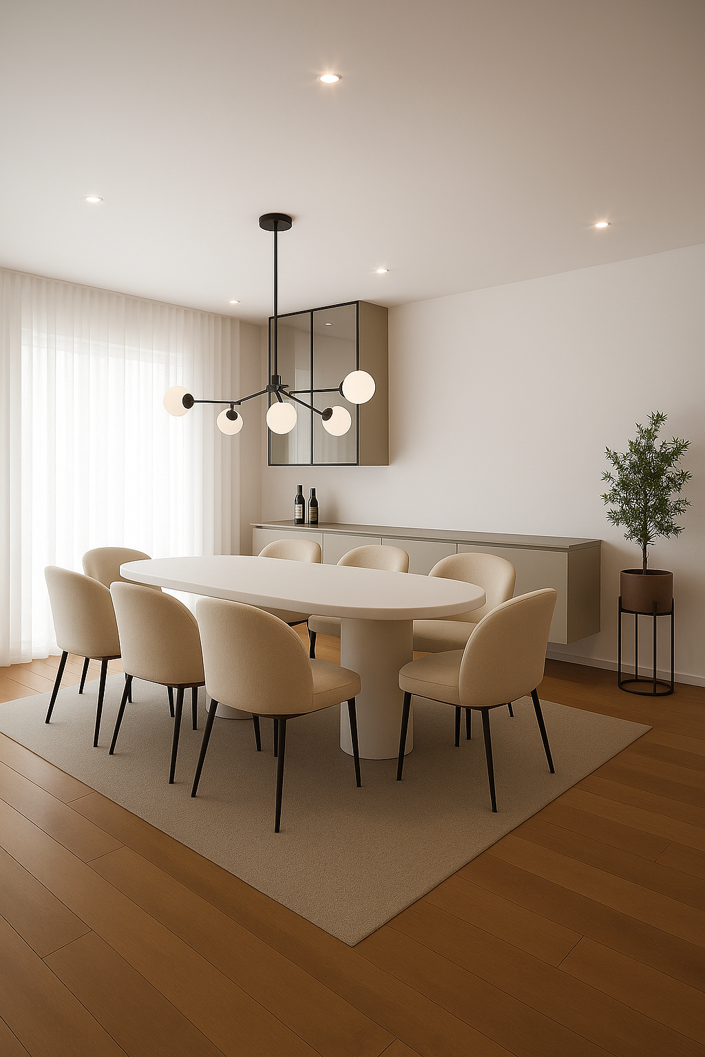 Mesa de comedor Savona vista frontal mostrando diseño ovalado en microcemento