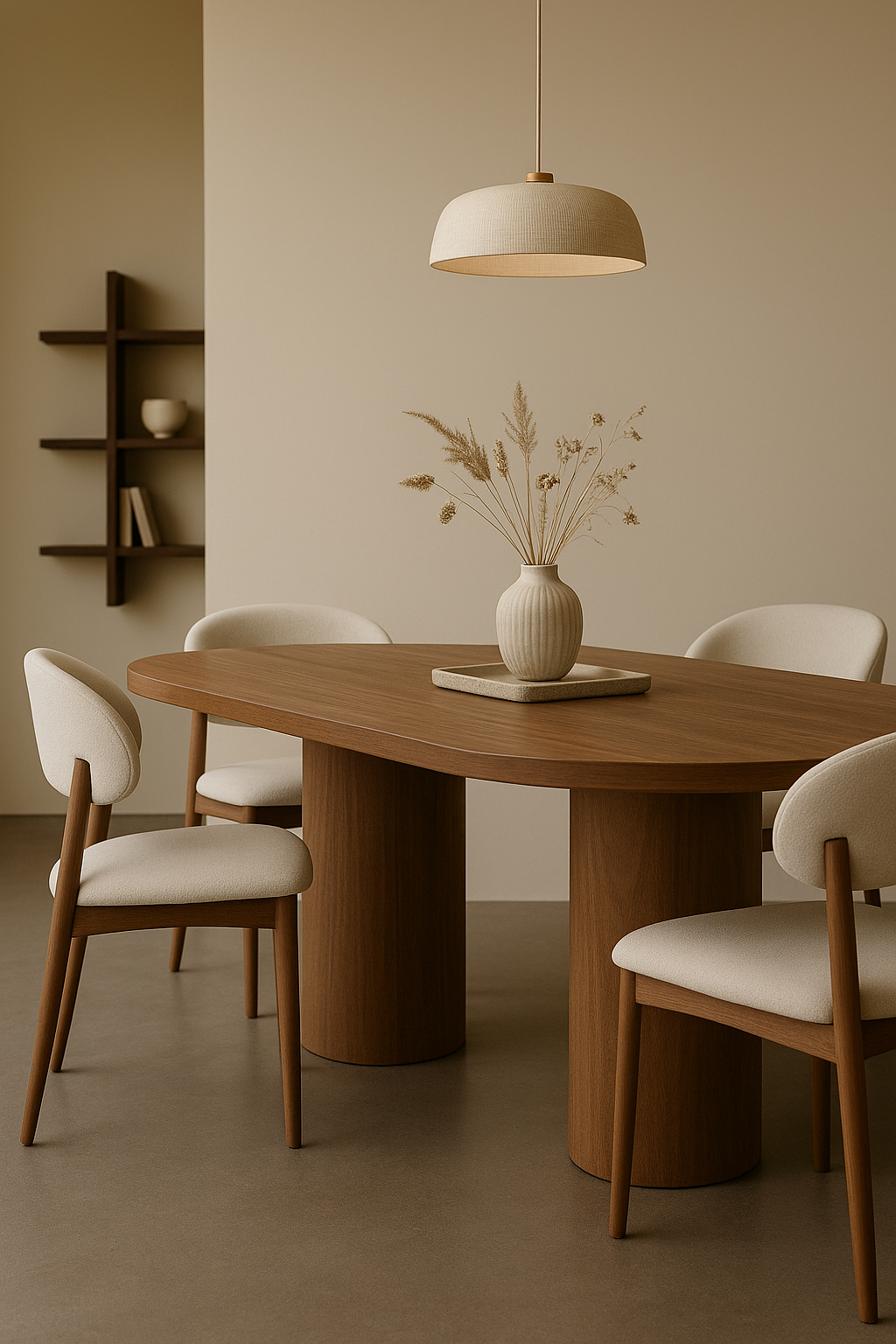 Mesa de comedor Aurora diseño ovalado alargado con calidez natural de madera