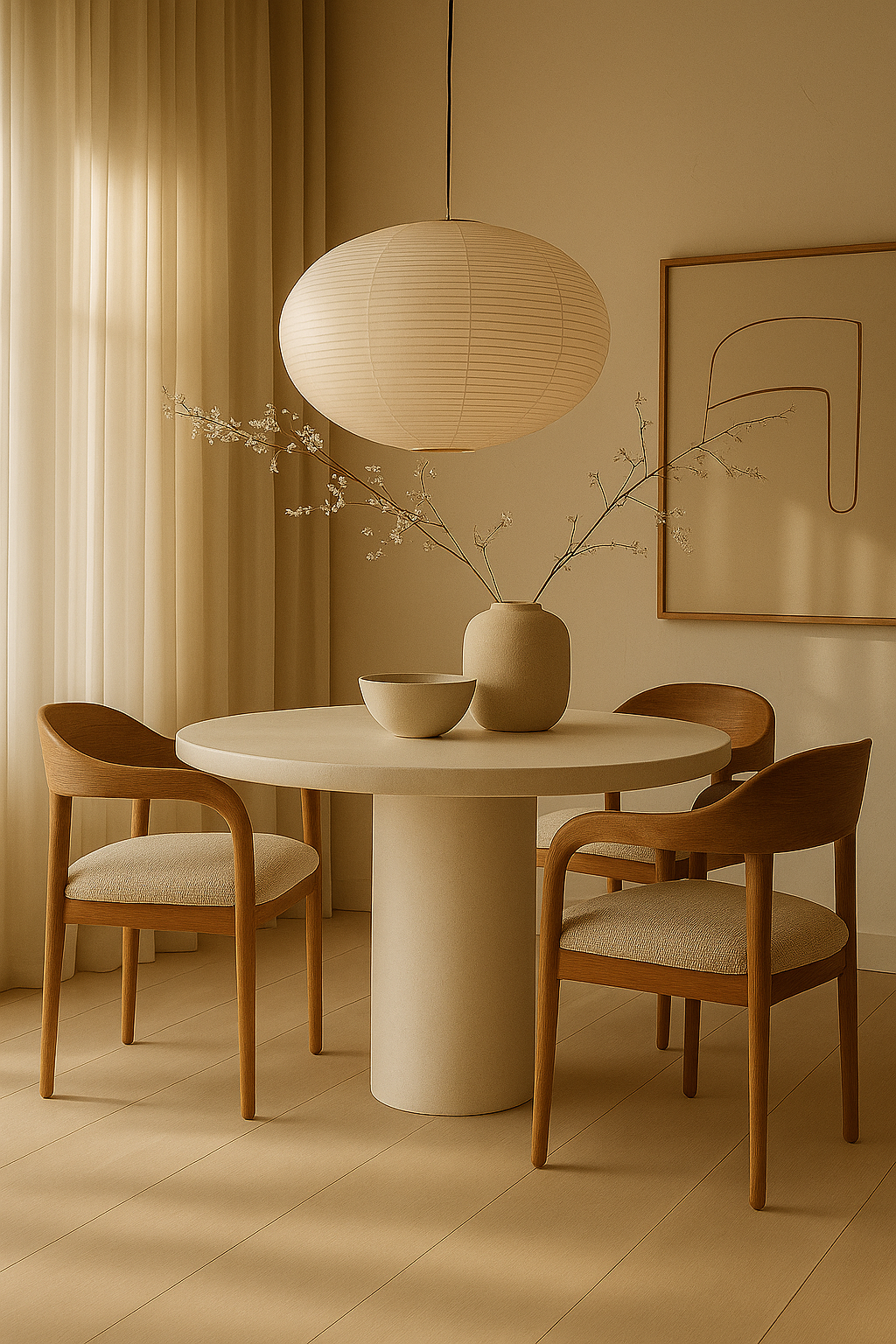 Mesa de comedor Bruna vista lateral mostrando diseño contemporáneo en microcemento