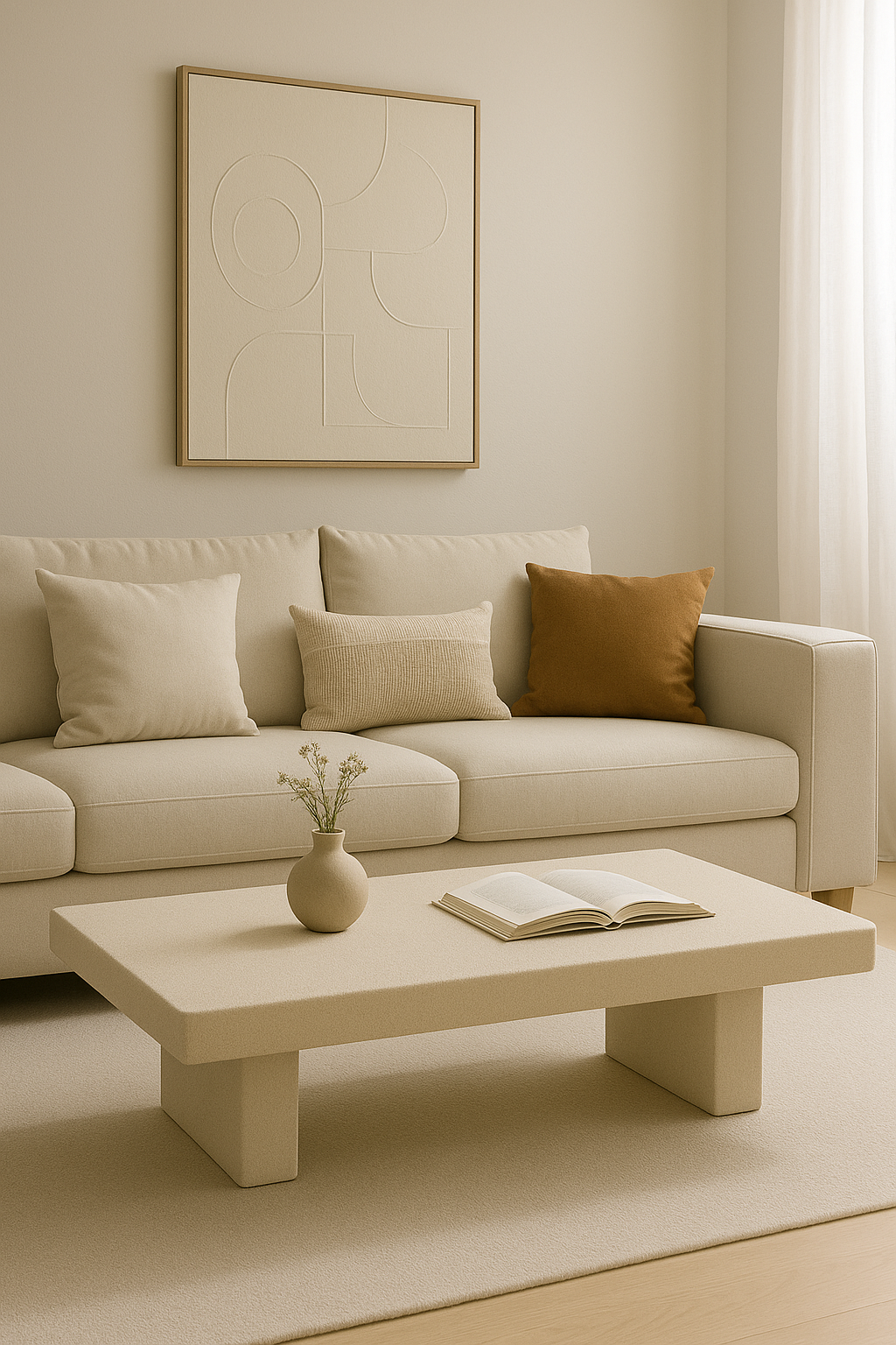 Detalle de mesa de centro Giulietta con acabado artesanal en microcemento